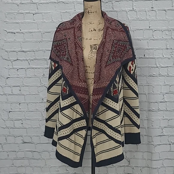 St. Johns Bay Ruffle front cardigan Sweater Aztec style print - Picture 3 of 12